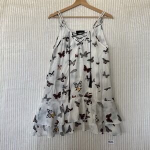 The sold n/a Womens Silk Butterfly Print Lace Up Mini Dress Ruffled Size n/a